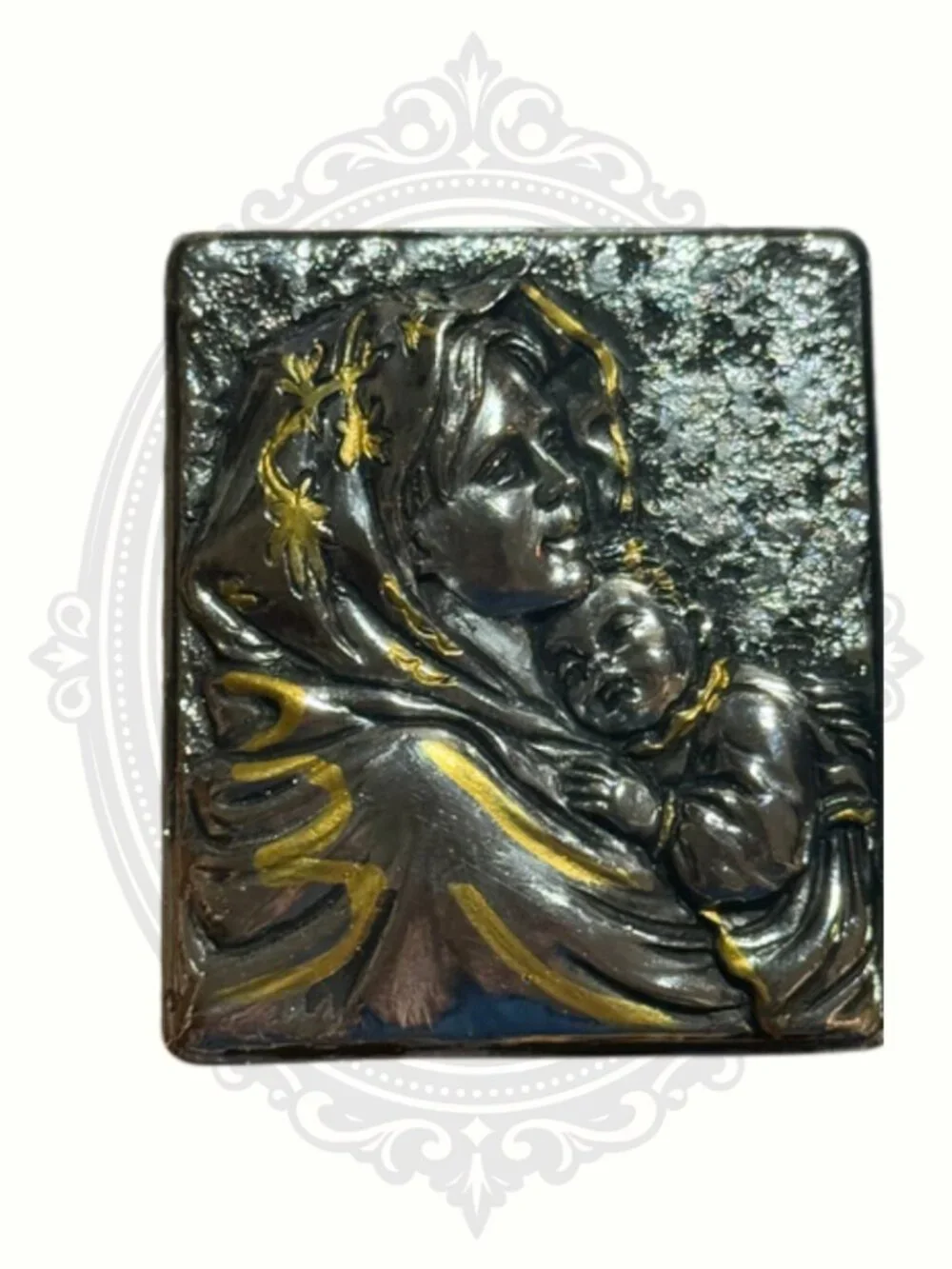 Vintage Madonna & Child Religious Keepsake Box Cast Metal Made in Philippines